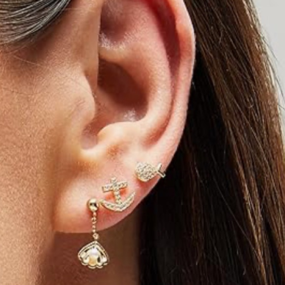 Rocksbox Ocean Stud Earring Set In Gold & Crystals